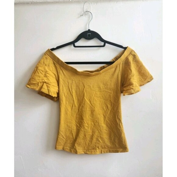 Maeve Anthropologie Off-The-Shoulder Flutter Blouse Top Solid Yellow XS - Picture 2 of 6